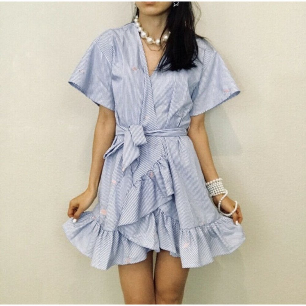 Romeo & Juliet Couture Flamingo Wrap Dress Small - Picture 2 of 11